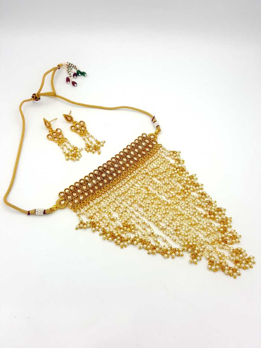 NECKLACE EARRING in CHECKERED POLKI Style | Design - 17940