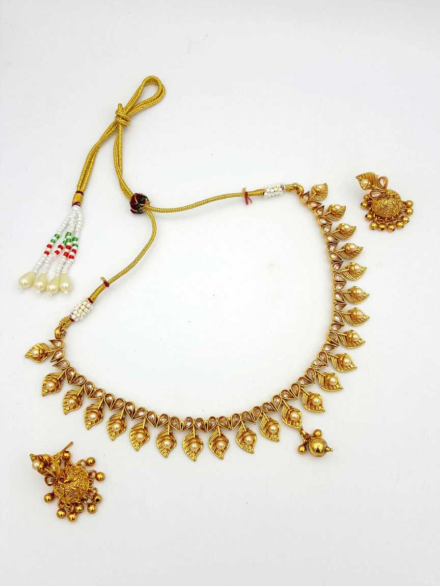 NECKLACE EARRING in CHECKERED POLKI Style | Design - 18094