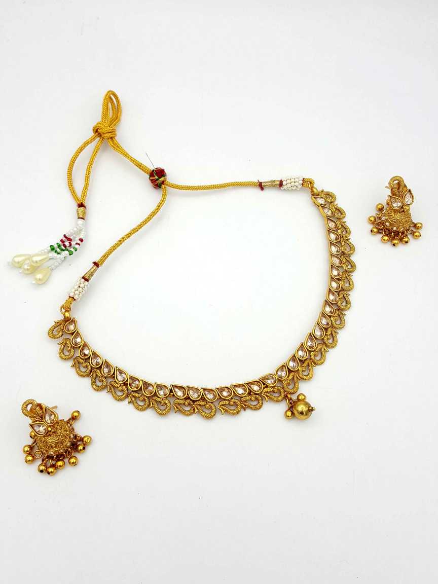 NECKLACE EARRING in CHECKERED POLKI Style | Design - 18095