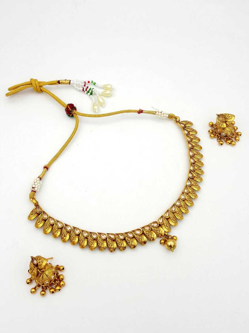 NECKLACE EARRING in CHECKERED POLKI Style | Design - 18096
