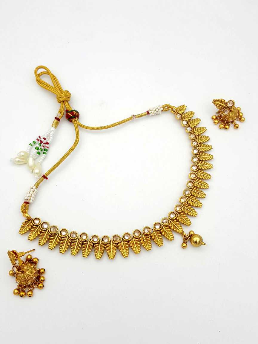 NECKLACE EARRING in CHECKERED POLKI Style | Design - 18097