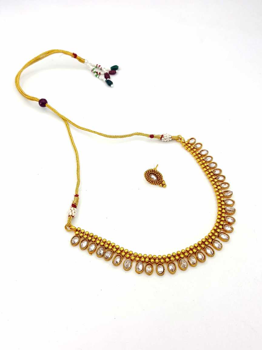 NECKLACE EARRING in CHECKERED POLKI Style | Design - 18215