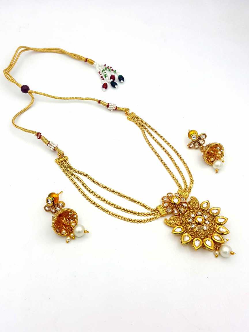 NECKLACE EARRING in CHECKERED POLKI Style | Design - 18217