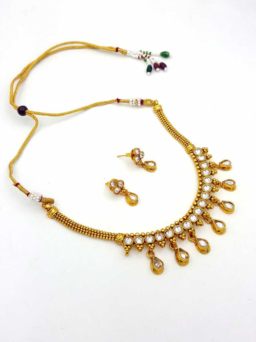 NECKLACE EARRING in CHECKERED POLKI Style | Design - 18219