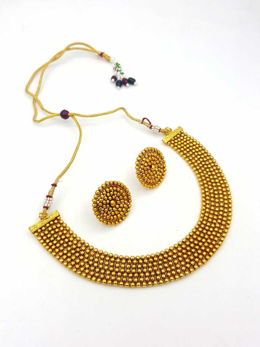 NECKLACE EARRING in CHECKERED POLKI Style | Design - 18220
