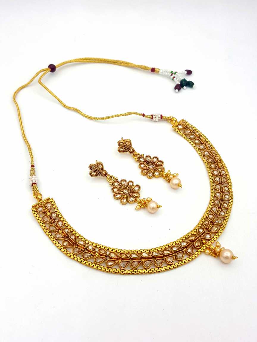 NECKLACE EARRING in CHECKERED POLKI Style | Design - 18222