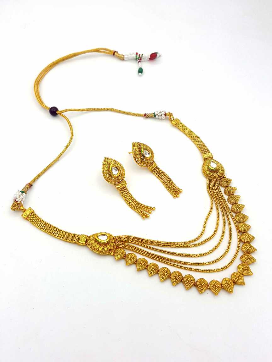 NECKLACE EARRING in CHECKERED POLKI Style | Design - 18223