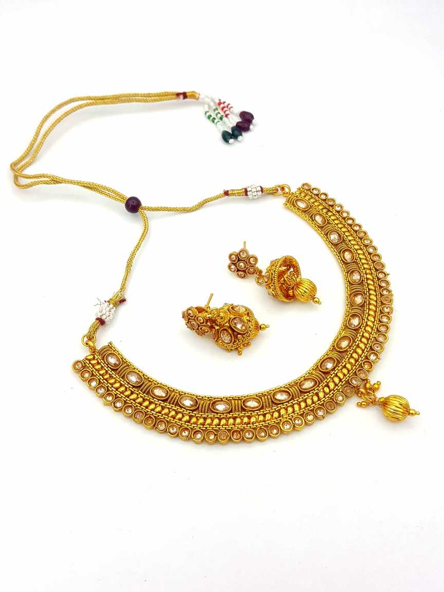 NECKLACE EARRING in CHECKERED POLKI Style | Design - 18225