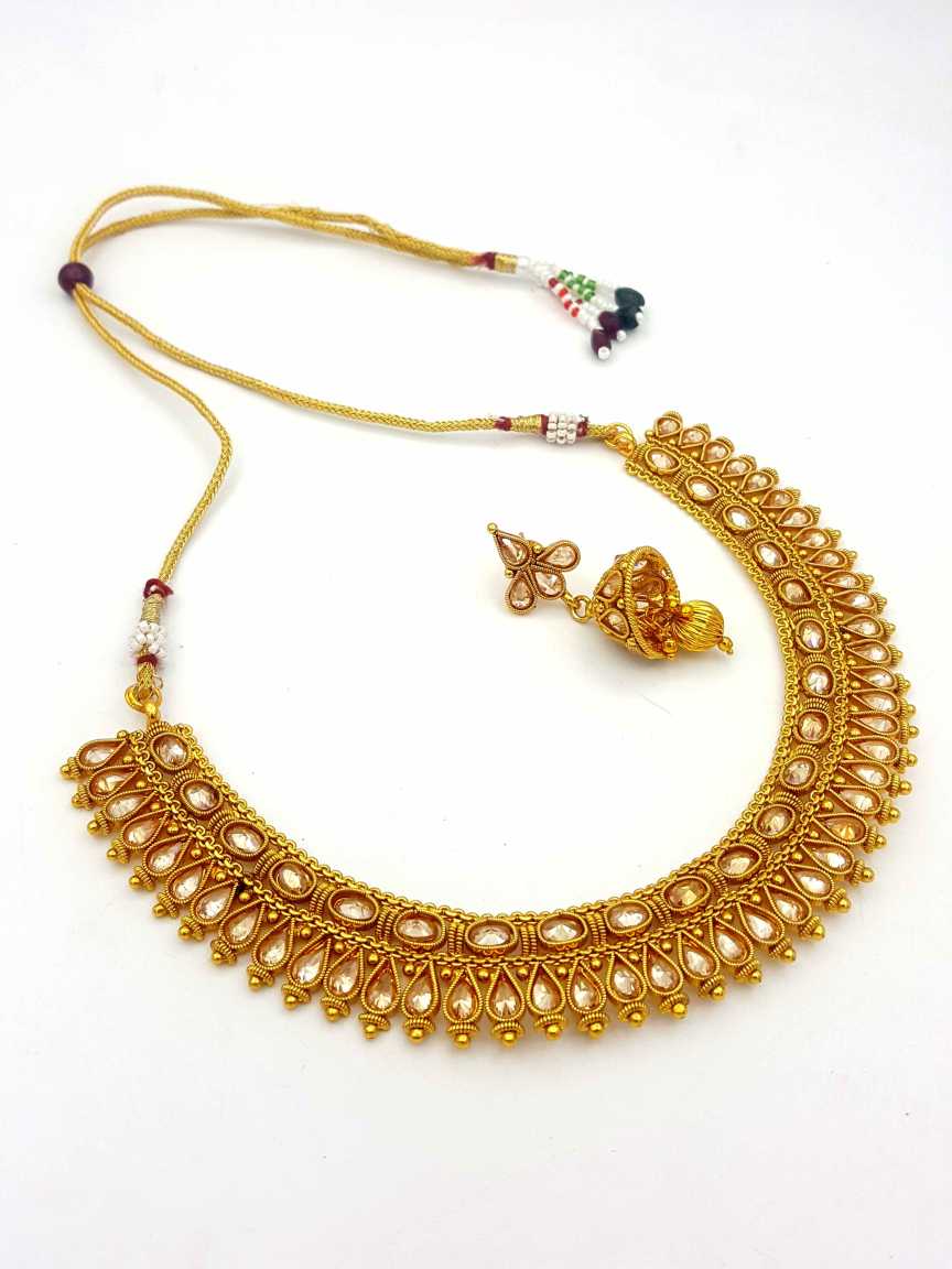 NECKLACE EARRING in CHECKERED POLKI Style | Design - 18226