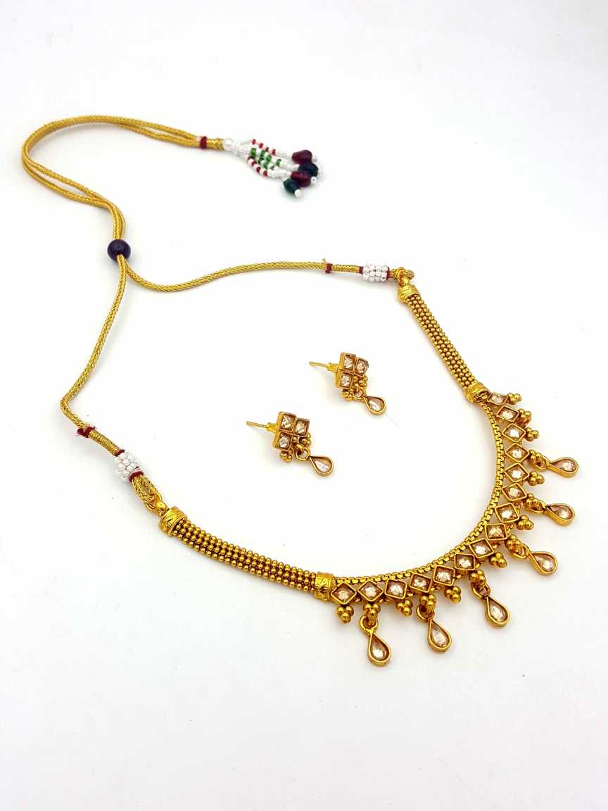 NECKLACE EARRING in CHECKERED POLKI Style | Design - 18227
