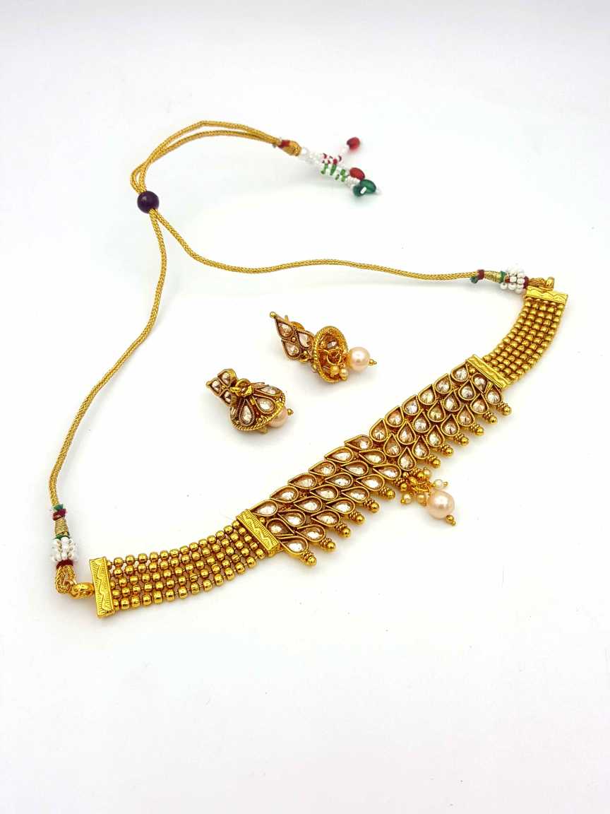 NECKLACE EARRING in CHECKERED POLKI Style | Design - 18229