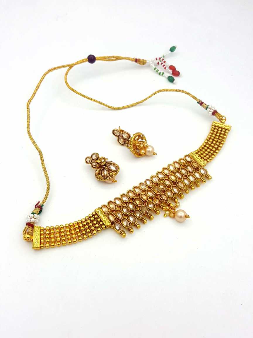 NECKLACE EARRING in CHECKERED POLKI Style | Design - 18230