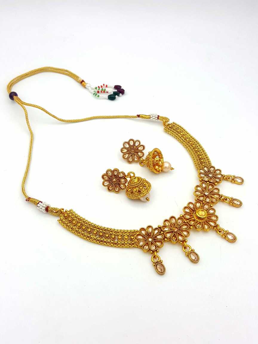 NECKLACE EARRING in CHECKERED POLKI Style | Design - 18231