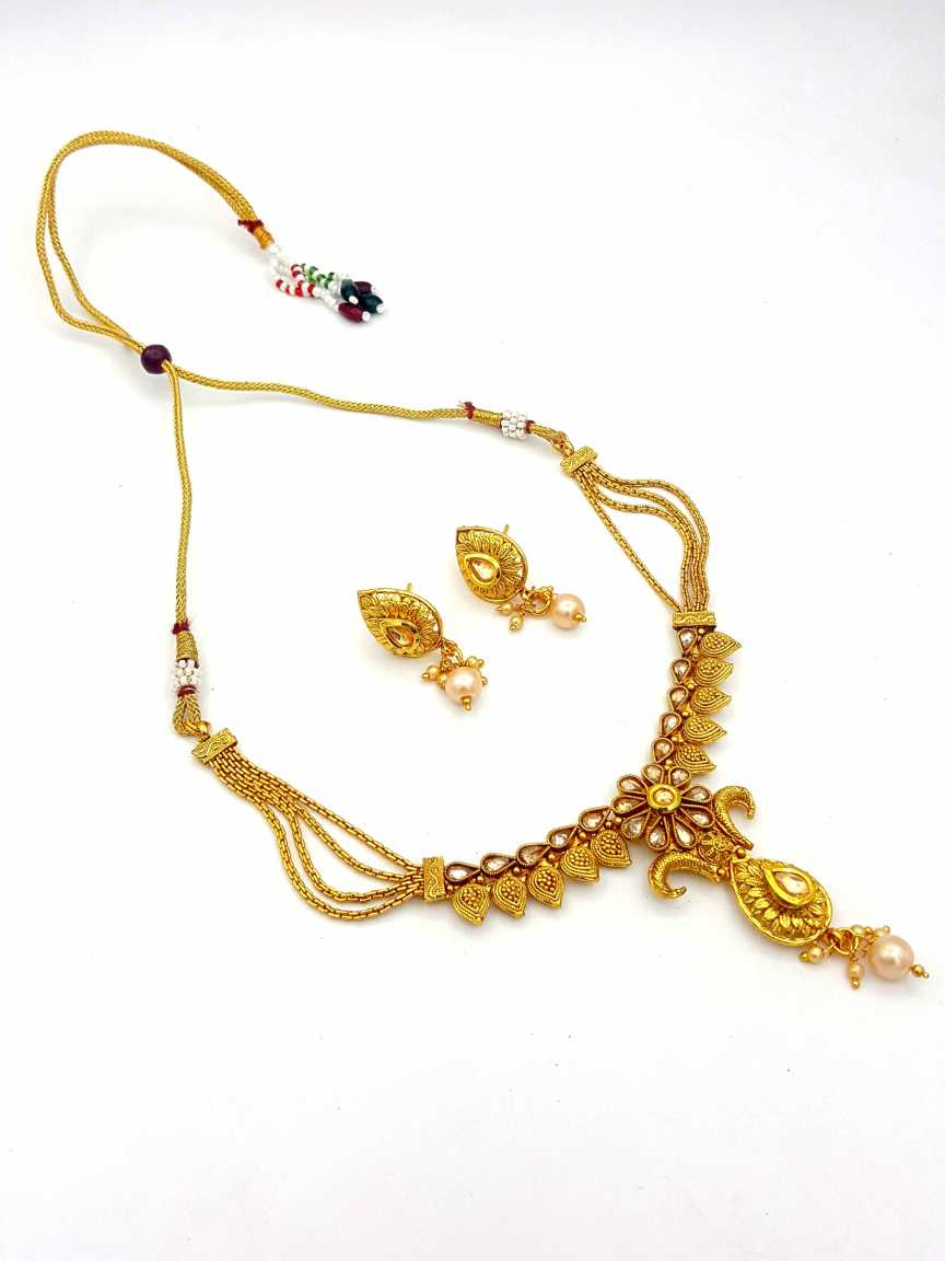 NECKLACE EARRING in CHECKERED POLKI Style | Design - 18232