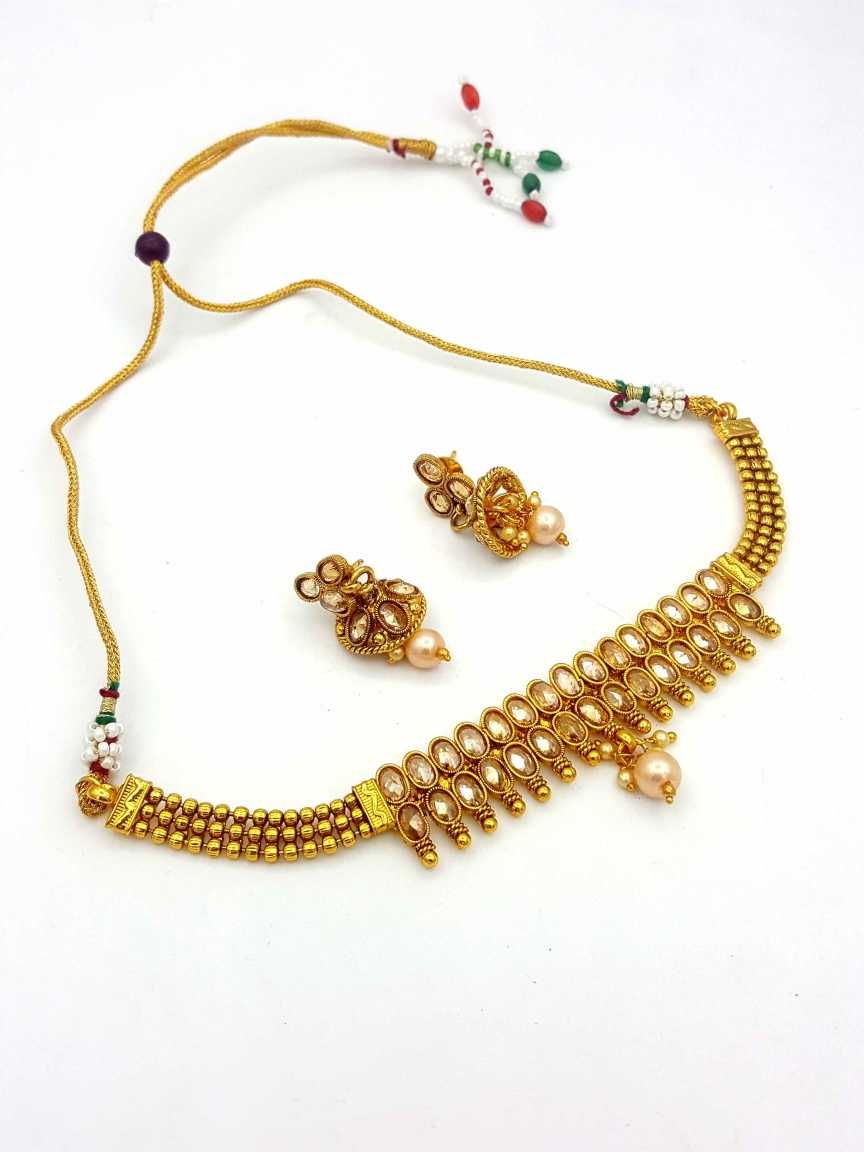 NECKLACE EARRING in CHECKERED POLKI Style | Design - 18233
