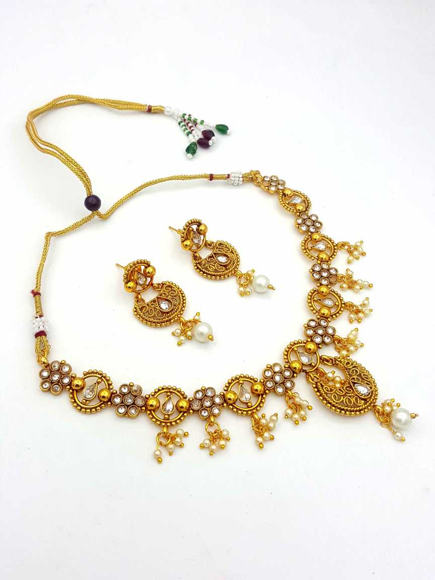 NECKLACE EARRING in CHECKERED POLKI Style | Design - 18290