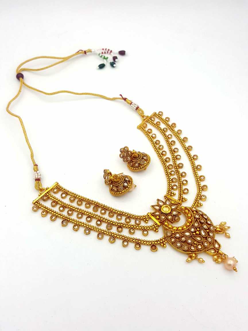 NECKLACE EARRING in CHECKERED POLKI Style | Design - 18293