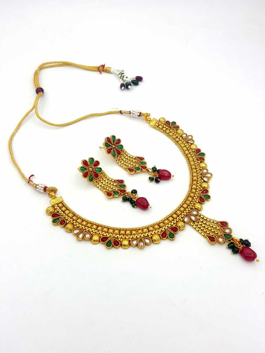 NECKLACE EARRING in CHECKERED POLKI Style | Design - 18294