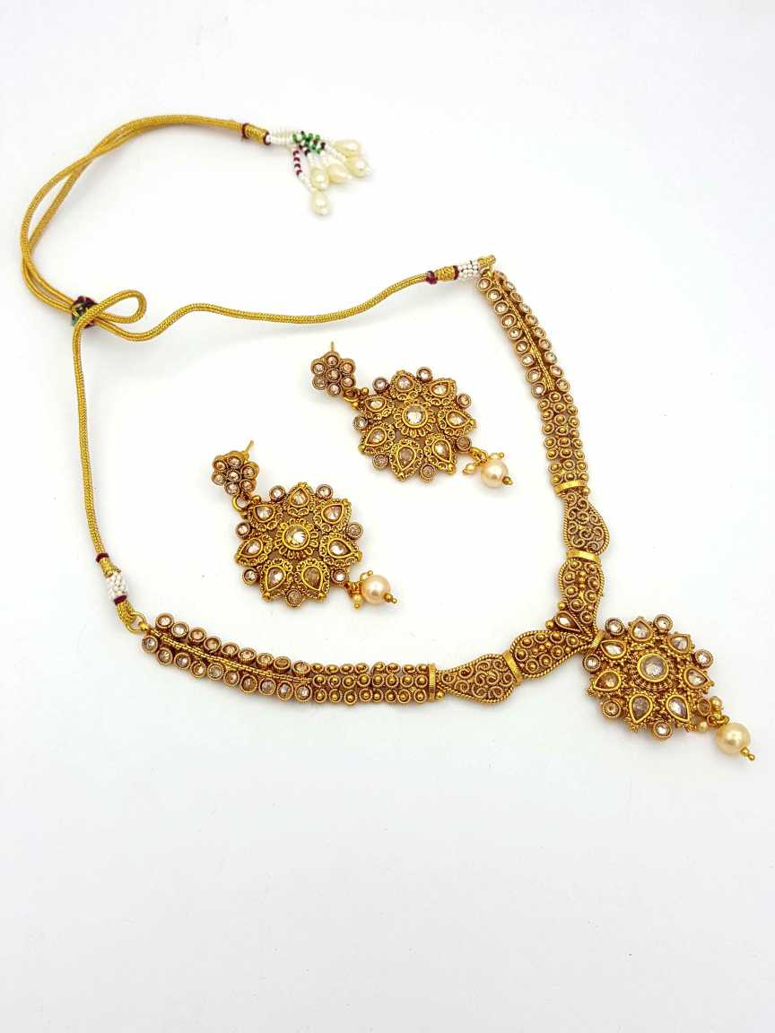 NECKLACE EARRING in CHECKERED POLKI Style | Design - 18295