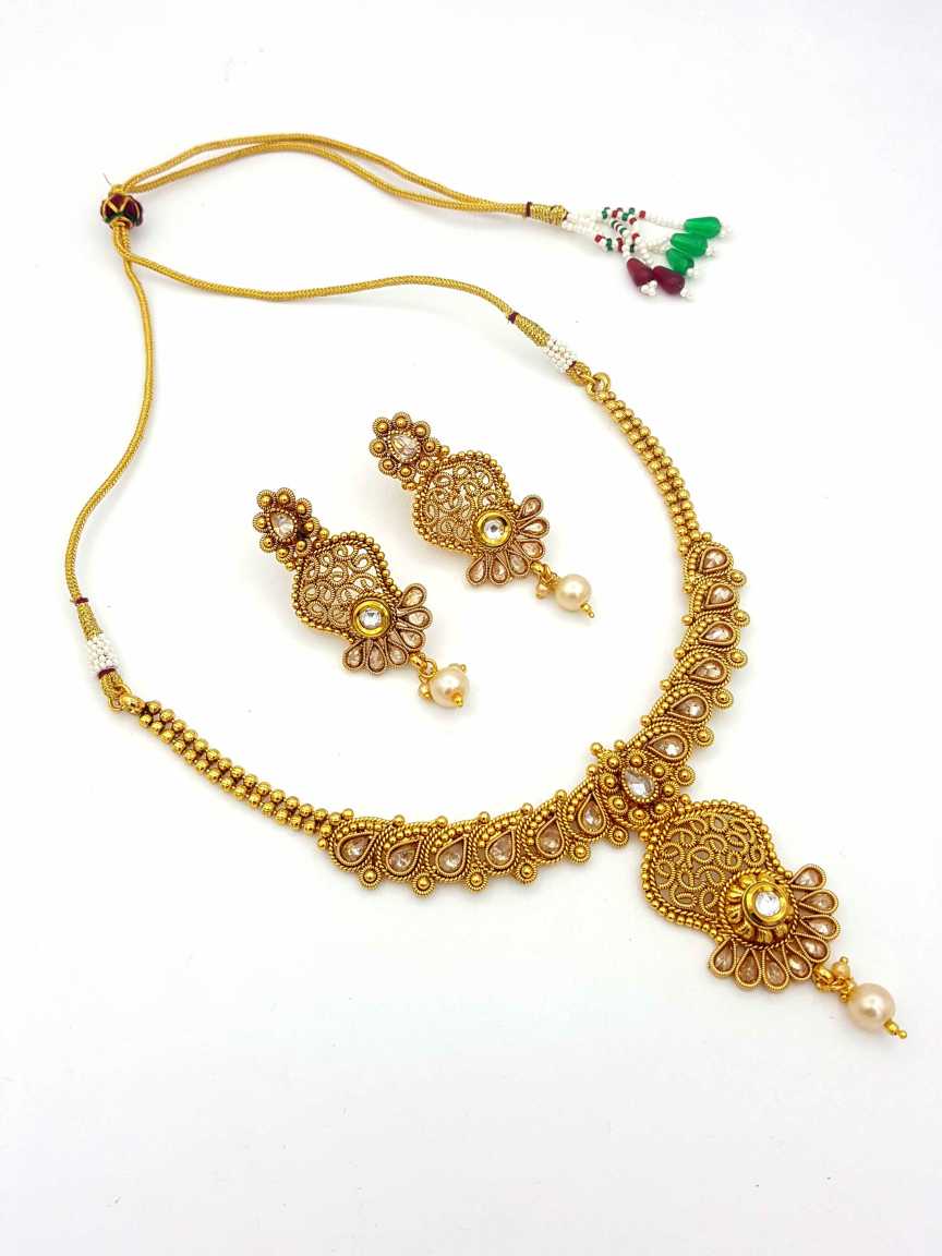 NECKLACE EARRING in CHECKERED POLKI Style | Design - 18297