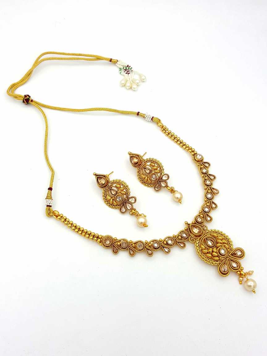 NECKLACE EARRING in CHECKERED POLKI Style | Design - 18299