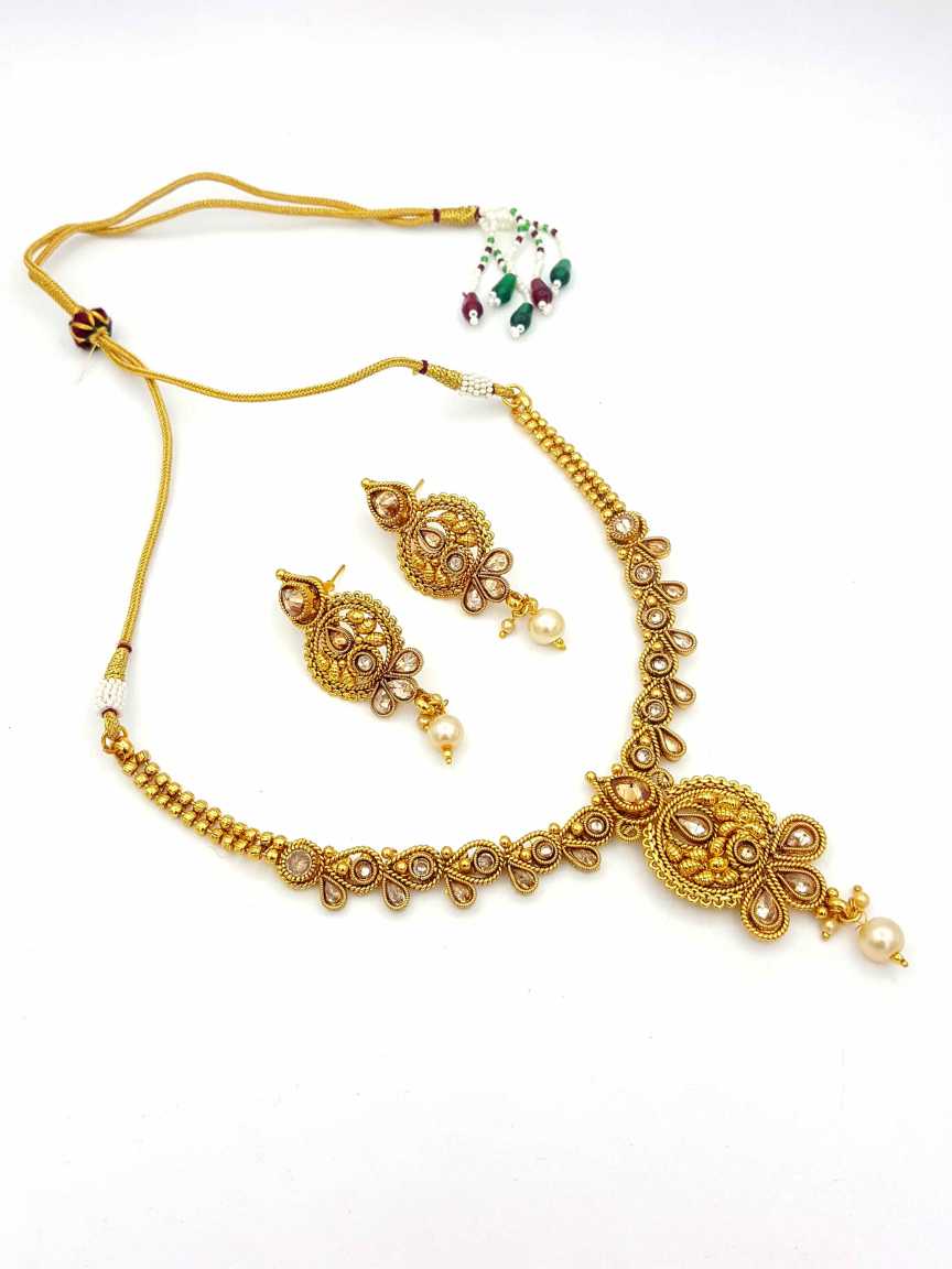 NECKLACE EARRING in CHECKERED POLKI Style | Design - 18300
