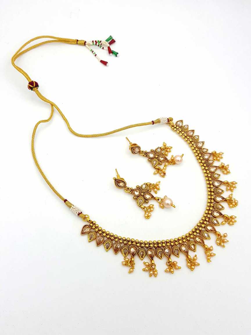 NECKLACE EARRING in CHECKERED POLKI Style | Design - 18301