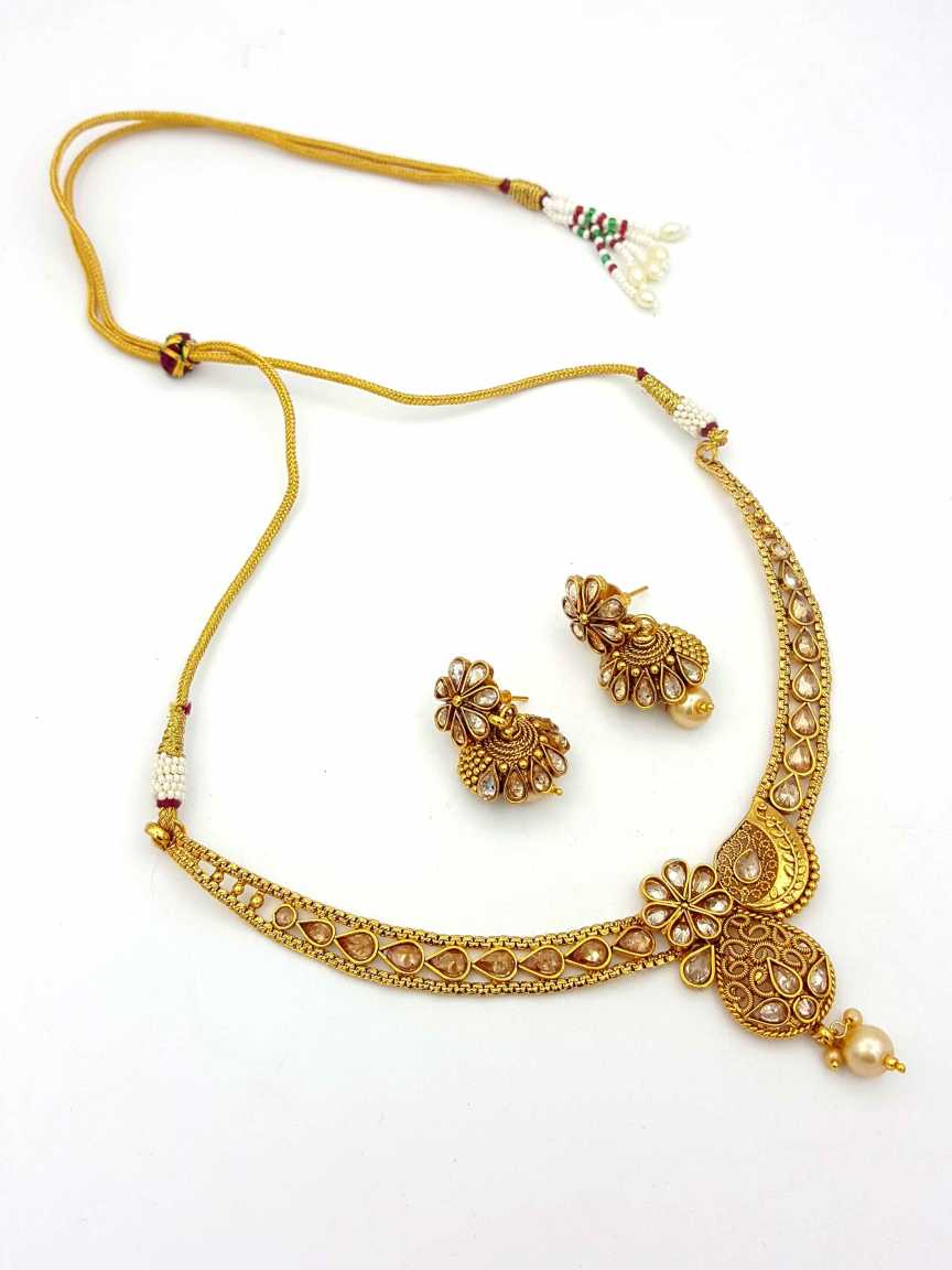 NECKLACE EARRING in CHECKERED POLKI Style | Design - 18304