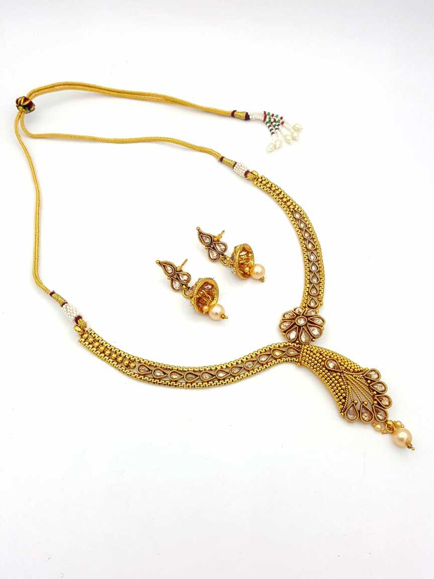 NECKLACE EARRING in CHECKERED POLKI Style | Design - 18305