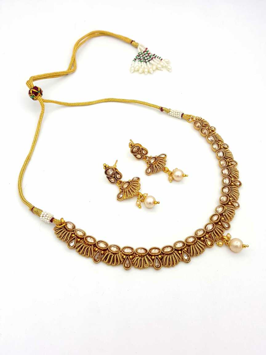 NECKLACE EARRING in CHECKERED POLKI Style | Design - 18308