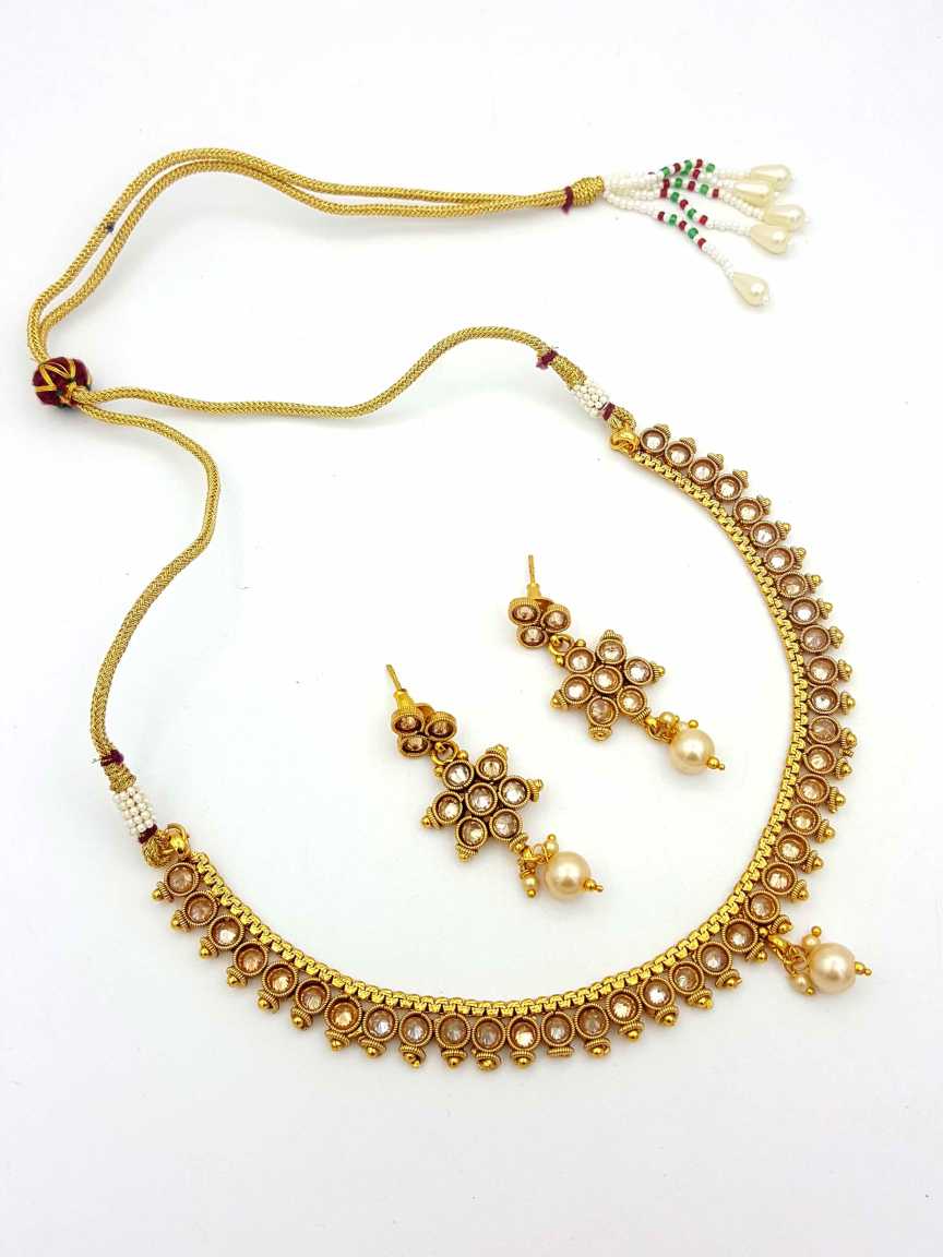 NECKLACE EARRING in CHECKERED POLKI Style | Design - 18310