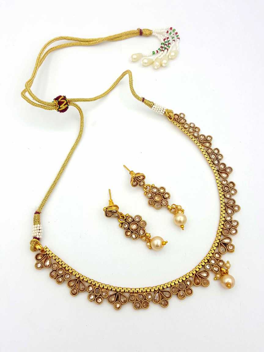 NECKLACE EARRING in CHECKERED POLKI Style | Design - 18313