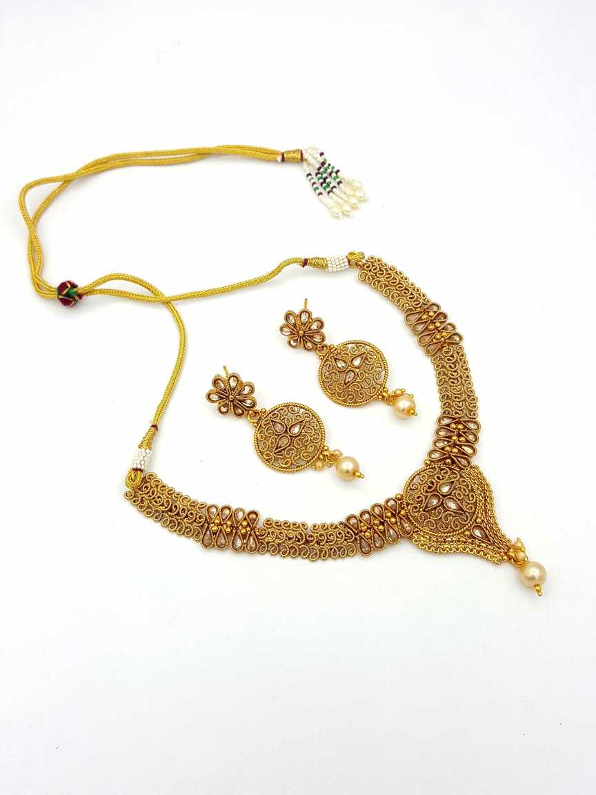 NECKLACE EARRING in CHECKERED POLKI Style | Design - 18316
