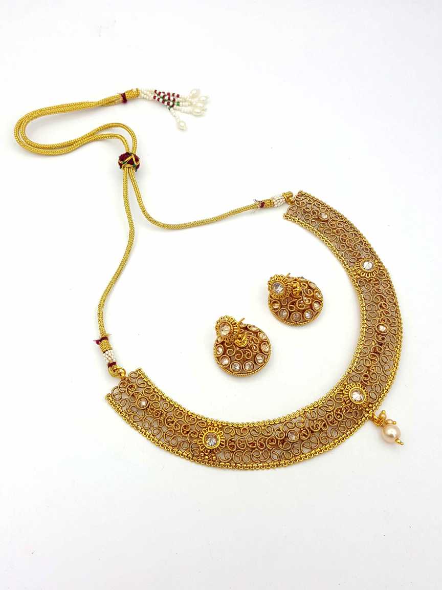 NECKLACE EARRING in CHECKERED POLKI Style | Design - 18317