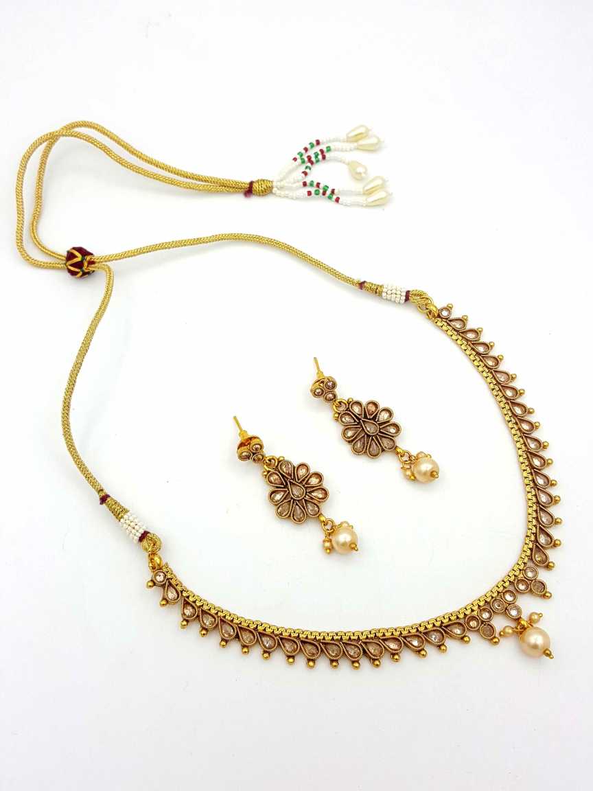 NECKLACE EARRING in CHECKERED POLKI Style | Design - 18318