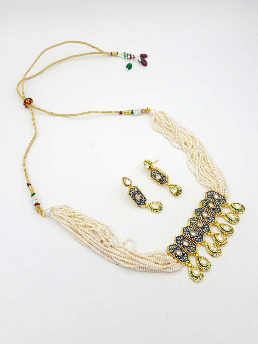 NECKLACE EARRING in CHECKERED POLKI Style | Design - 18768