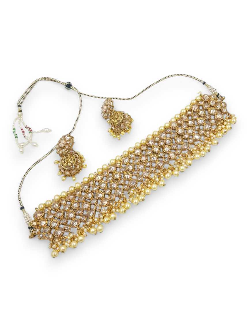 NECKLACE EARRING in CHECKERED POLKI Style | Design - 19036