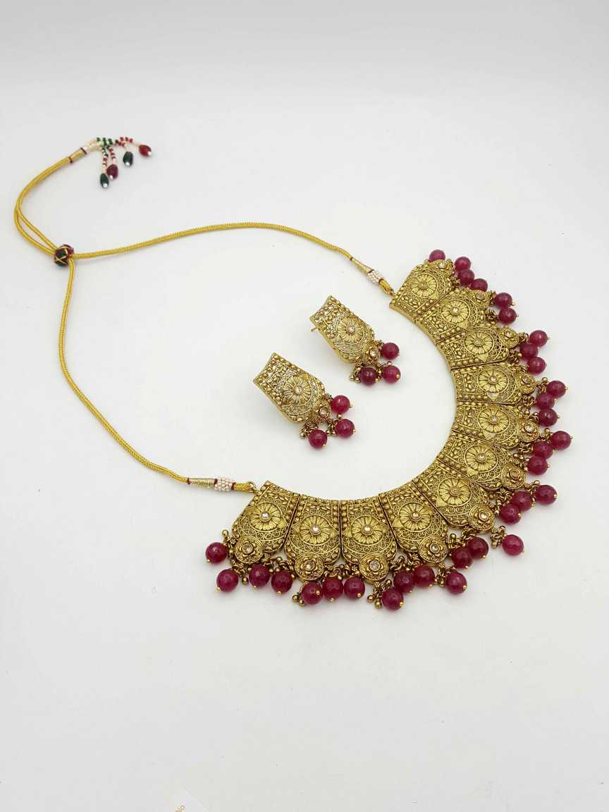 NECKLACE EARRING in CHECKERED POLKI Style | Design - 19188