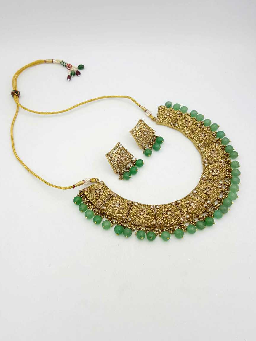 NECKLACE EARRING in CHECKERED POLKI Style | Design - 19189