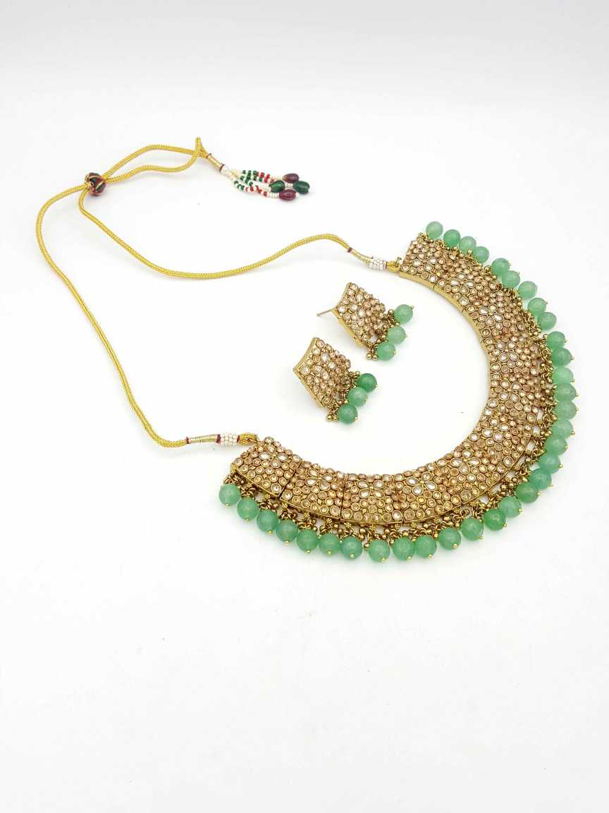 NECKLACE EARRING in CHECKERED POLKI Style | Design - 19278