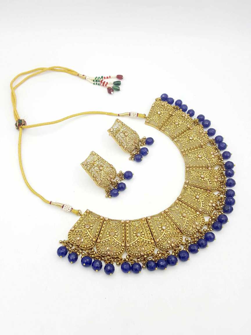 NECKLACE EARRING in CHECKERED POLKI Style | Design - 19280