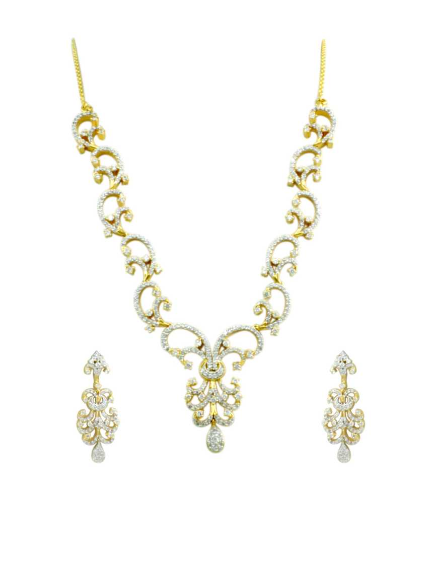 NECKLACE EARRING in CZ AD AMERICAN DIAMOND Style | Design - 11781