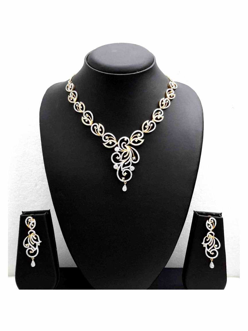 NECKLACE EARRING in CZ AD AMERICAN DIAMOND Style | Design - 13835