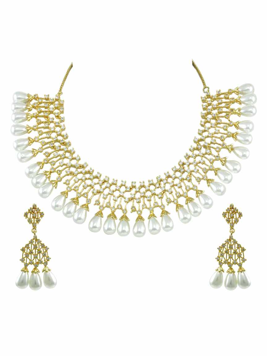 NECKLACE EARRING in CZ AD AMERICAN DIAMOND Style | Design - 14446