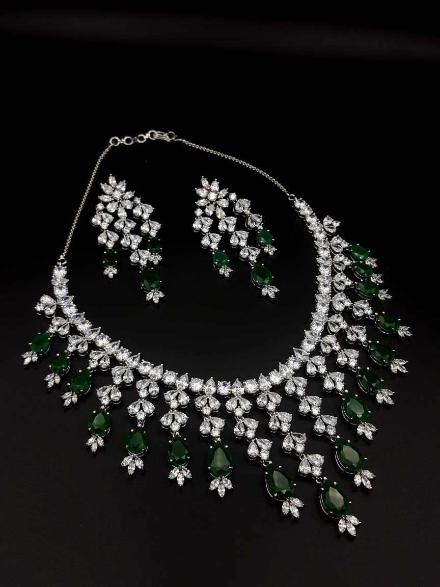 NECKLACE EARRING in CZ AD AMERICAN DIAMOND Style | Design - 18643