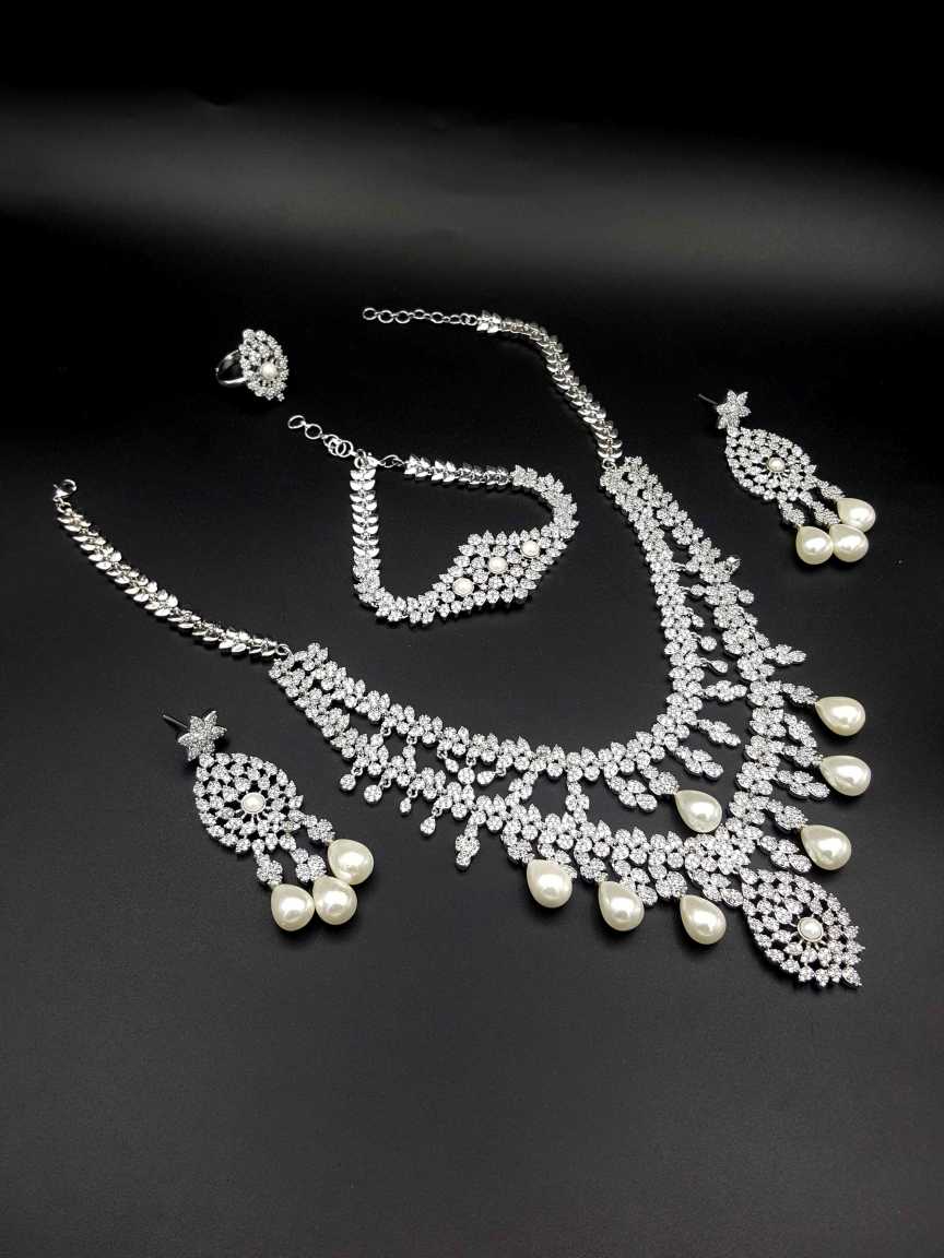 NECKLACE EARRING in CZ AD AMERICAN DIAMOND Style | Design - 19362