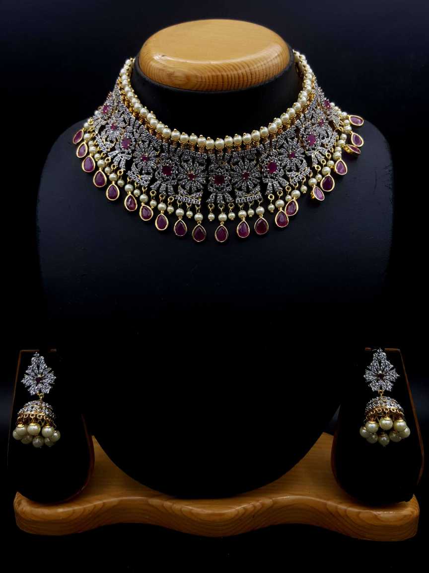 NECKLACE EARRING in CZ AD AMERICAN DIAMOND Style | Design - 20481