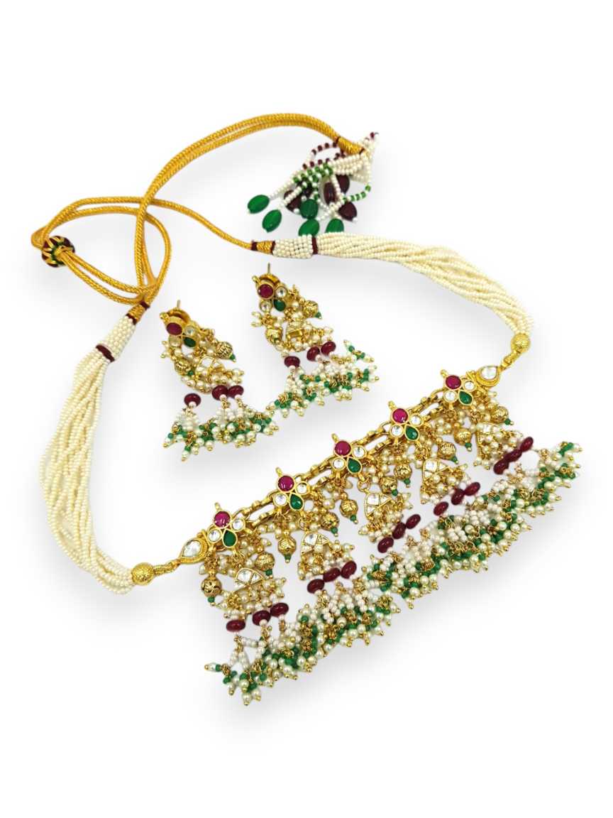 NECKLACE EARRING in JADAU KUNDAN Style | Design - 21282