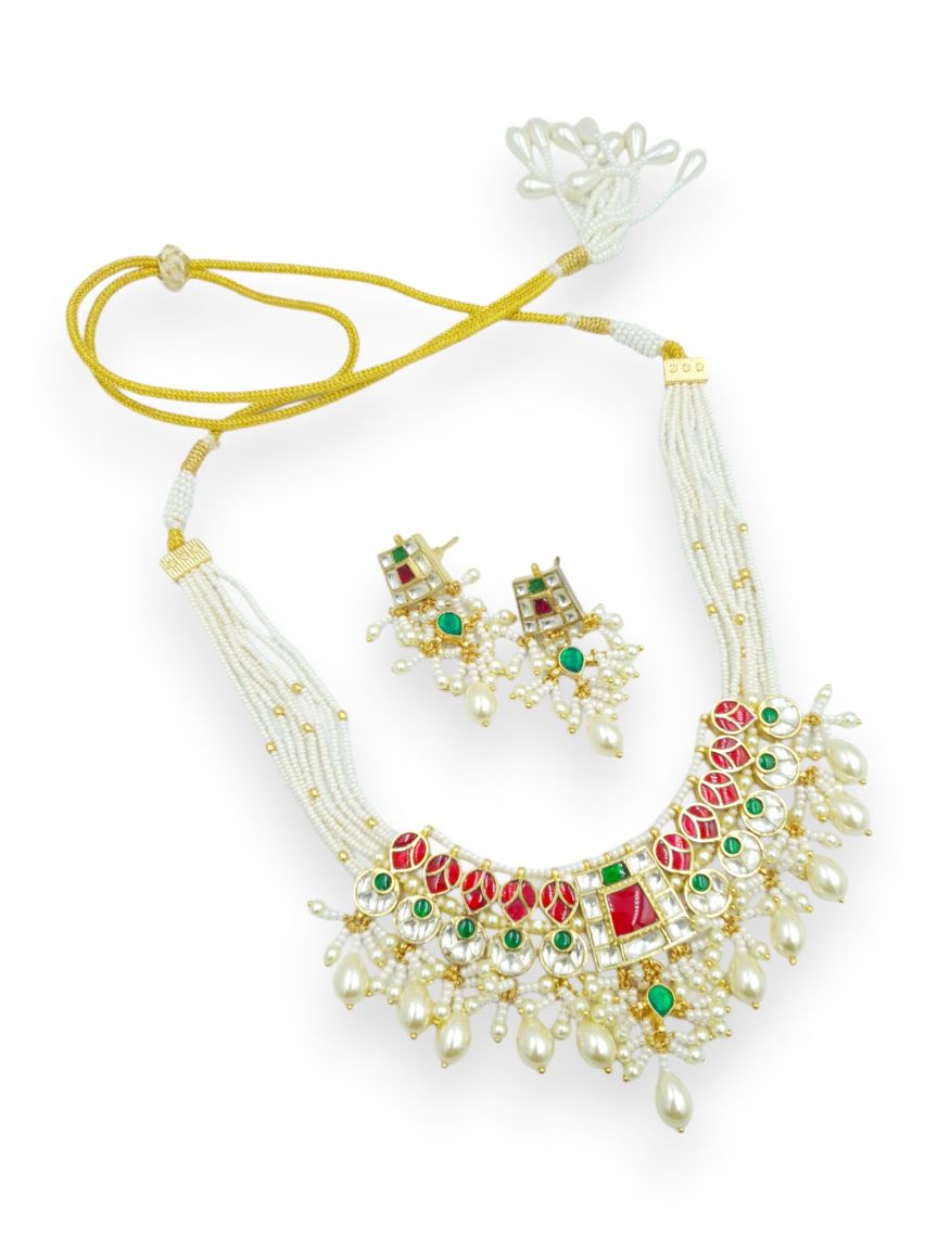 NECKLACE EARRING IN JADAU KUNDAN STYLE | DESIGN - 23499