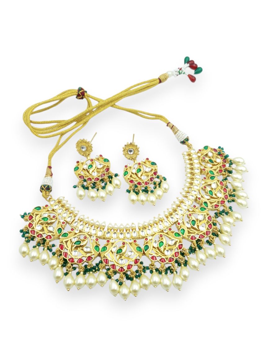 NECKLACE EARRING IN JADAU KUNDAN STYLE | DESIGN - 23500